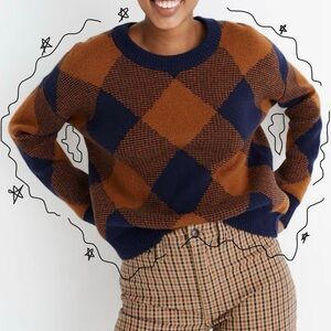 Madewell Navy and Brown Argyle Crew Sweater